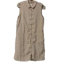 H by Halston 100% Linen Dress Medium Beige Sleeveless Button Front Tunic Safari