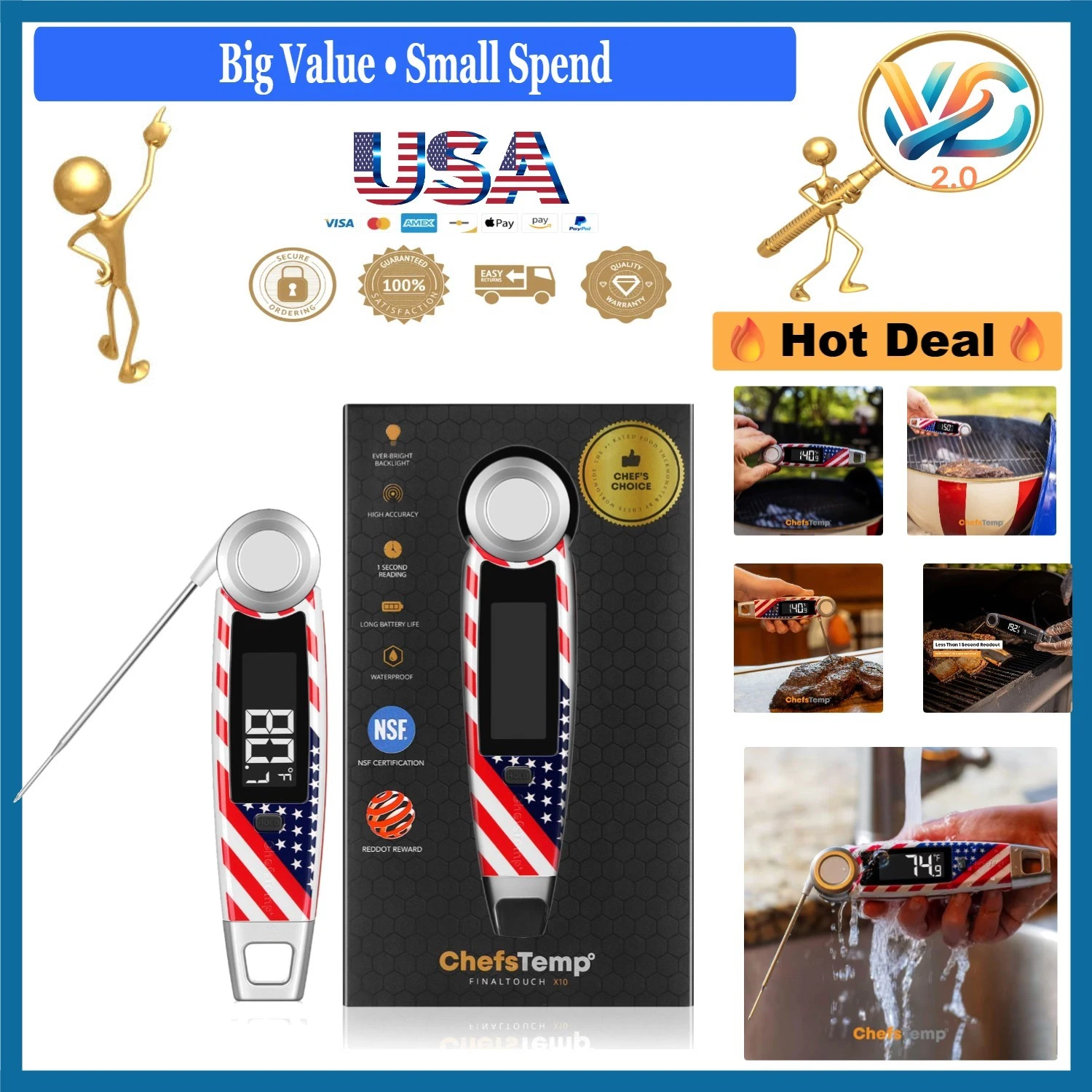 Finaltouch Digital Meat Thermometer NSF Waterproof Patriotic Limited Edition