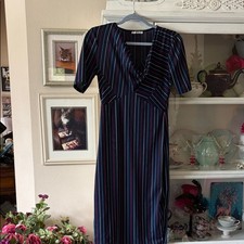 Zara pin stripe short sleeve drape neck dress. Large