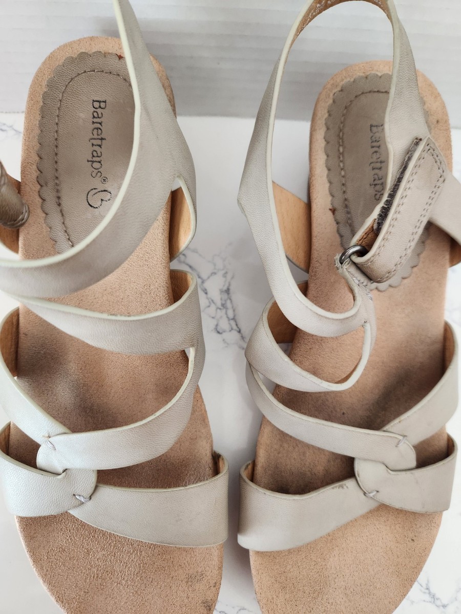 Baretraps Women's Wedge Open Toe Sandals Ankle Straps Beige Tan Size 8 View 3