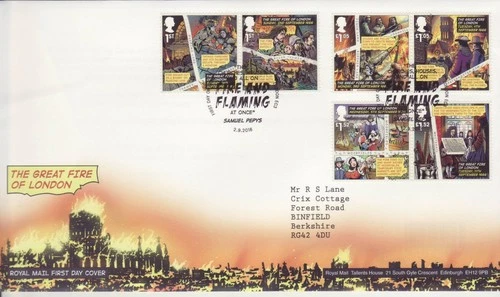 GB Stamps First Day Cover Great Fire of London, Wren, Street, Thames  SHS 2016