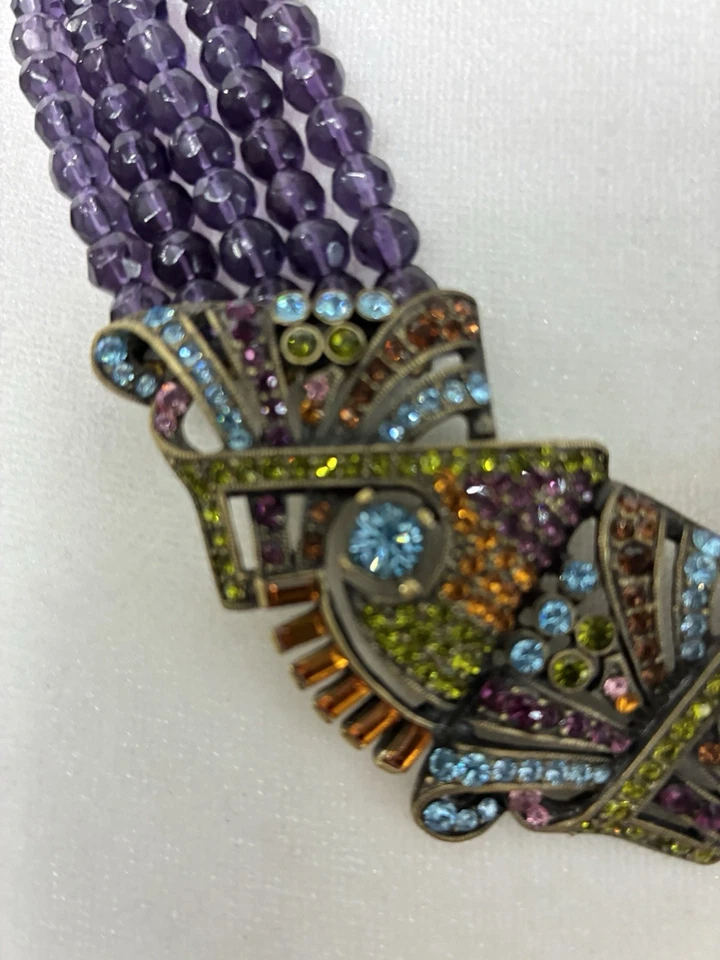 Heidi Daus Purple Amethyst Multi-strand Egyptian Revival Necklace Signed - Image 2 of 4