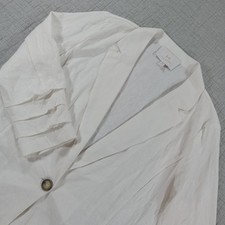 Halston SZ M Linen Blend Ivory Blazer NWT Lagenlook Coastal Prep Career Casual