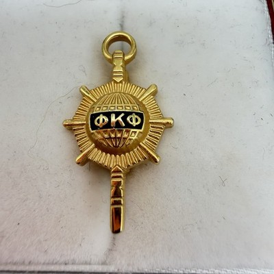 Vintage Phi Kappa Phi Honor Society Key Pin Charm Pendant Gold Tone Globe