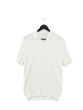 Jack Wills Men's Jumper L White Striped Polyester with Cotton V-Neck Pullover