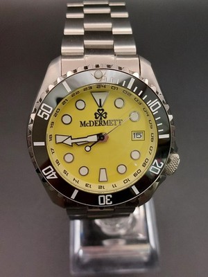 McDermett Automatic   TMI NH35A Movement   Hacking & Hand Winding   Yellow Dial
