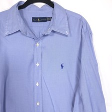 RALPH LAUREN Men  s Shirt Size 17.5/44 Blue Mini Check Houndstooth Button Down