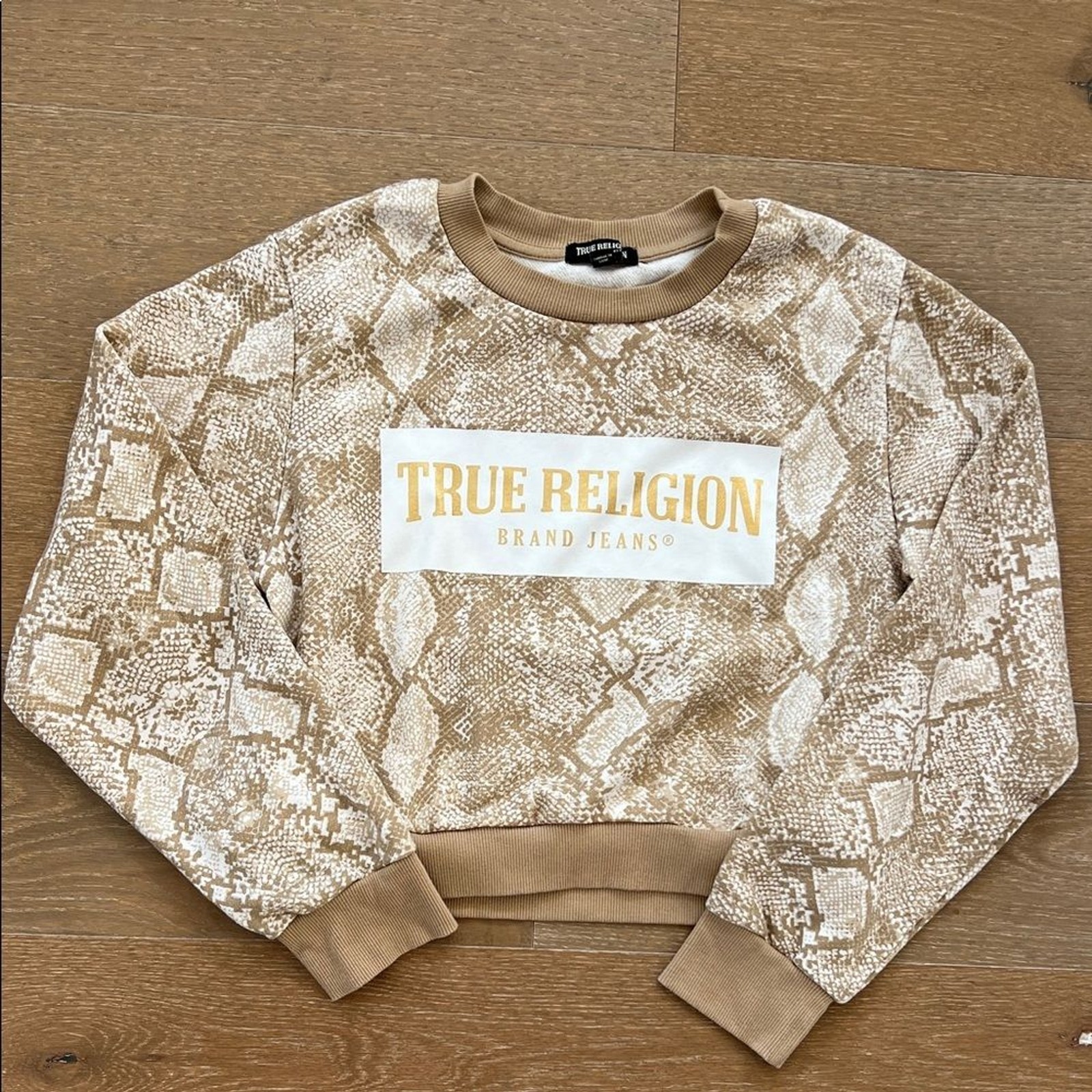 True Religion Python Shrunken Beige Snake Print S… - image 3