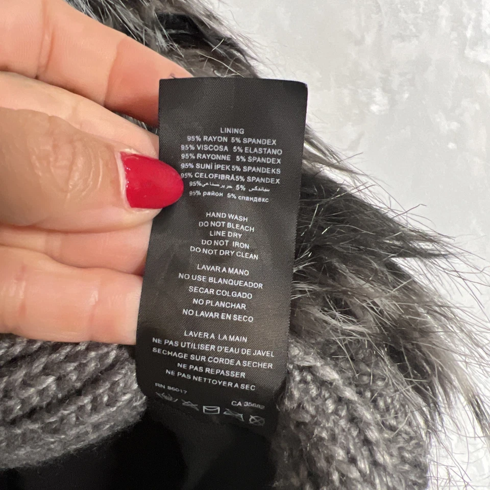 BEBE Suéter Chaleco Peludo M Sin Mangas Gris Pelo Largo Piel Sintética Forrado Y2K Foto 4 de 4