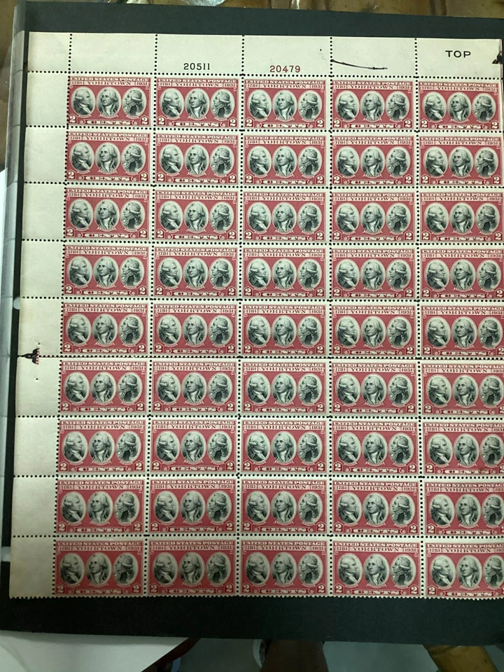 Plate Block 0f 45 Stamps- Scott 703-2 cent- Yorktown- 1931- MNH - Image 2 of 3