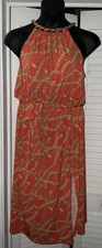 Michael Kors Chain Neck, Slit Front Sleeveless Dress, Optic Orange $175, 1X, NWT