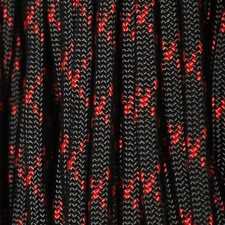 550 Paracord Black with Imperial Red X Made in the USA Nylon/Nylon (100 ft)