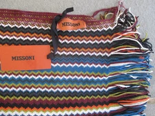 MISSONI Large WOOL Blend COLORFUL CHEVRON Blue Brown SCARF Fringe Trim ITALY NWT