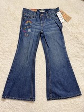 OshKosh B'gosh Girls Flared Jeans Size 5 Blue Embroidered Adjustable Waist