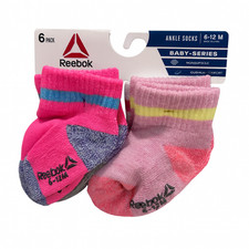 NEW Reebok Baby Series Girls' Ankle Socks 6-Pack 6-12 Months Non-Slip Assorted