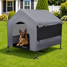 42" Large Dog House Outdoor Indoor Elevated Dog Cot Tent Shade Dog Shelter Grey
