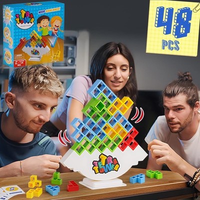 WOWNOVA 48PCS Tetra Tower, Fun Balance Stacking Building Blocks Board Game for K