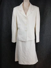 Suit Studio Womens Polyester Blend 2 Piece Skirt Suit Size 12 Tweed Winter White