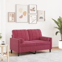 2-Sitzer-Sofa Samt Weinrot 120 Cm Mit Zierkissen