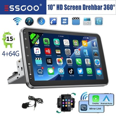 DAB+ 4+64G Android 15 Carplay Autoradio GPS Navi 1 DIN 360° Drehbar Bildschirm