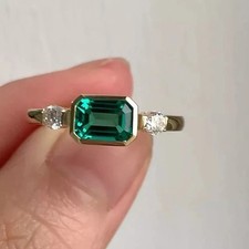 2 Ct Emerald Cut Simulated Emerald Engagement Ring 14k Yellow Gold Plated