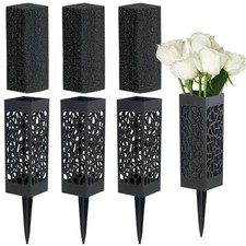 4 PCS Cemetery Vases With Foam Plastic Flower Holder With Spikes Black