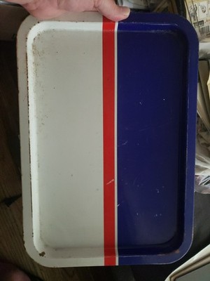 vintage 1960 1970s metal serving tray  in Spain by Simel Vich Red Blue White 
