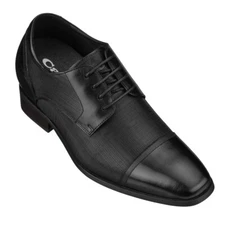 CALTO Y40552 - 3.2 Inches Elevator Height Increase Black Cap Toe Lace Up Oxford