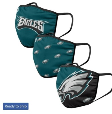 NFL PHILADELPHIA EAGLES ADULT FACE COVERING 3-PACK MASKS UNISEX NEW SEALED  