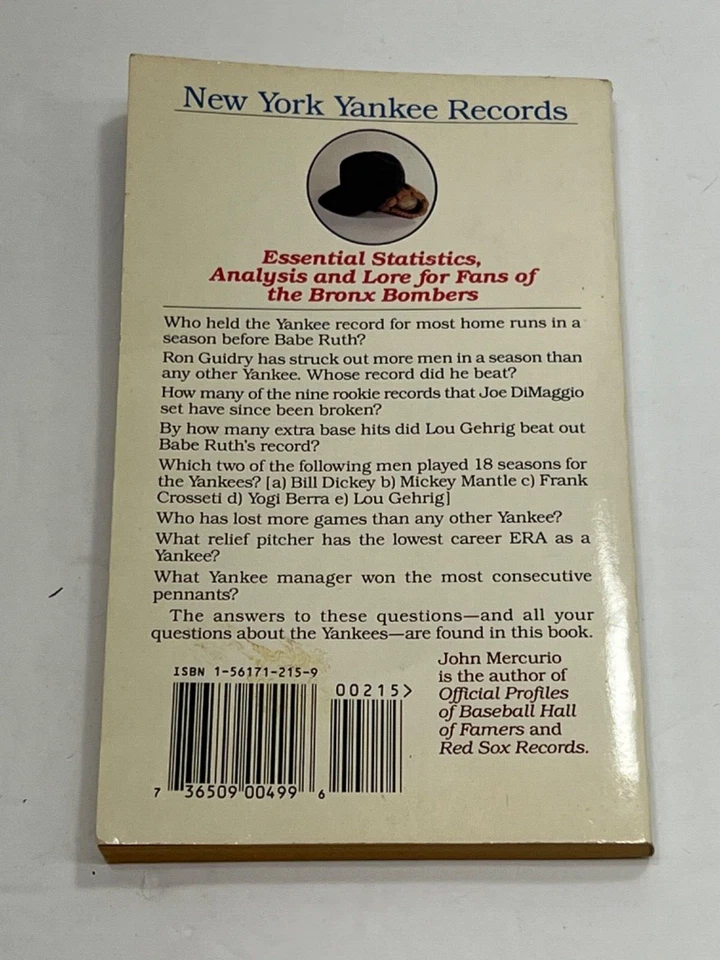 Libro de récords de béisbol 1993 de los Yankees de Nueva York un año a año estadísticas e historias Foto 4 de 4