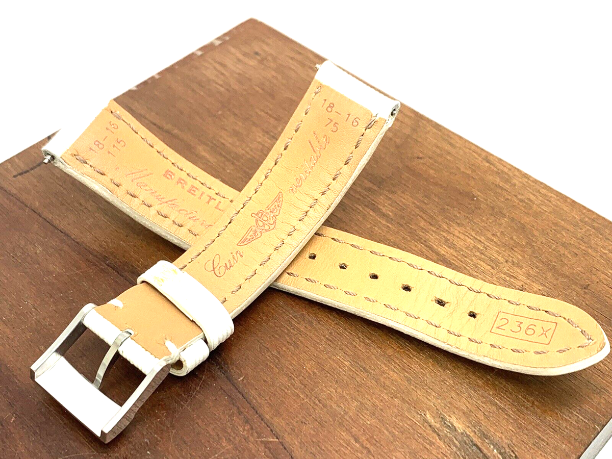 BREITLING ホワイトレザーベルト 236X Breitling Watch Replacement Band White Leather Strap 18mm Silver