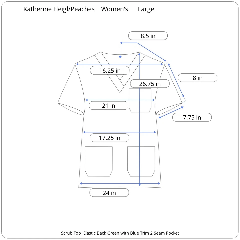 Blusa Médica Katherine Heigl By Peaches Para Mujer Grande Cuello en V Verde y Azul 2 Bolsillos Foto 2 de 4