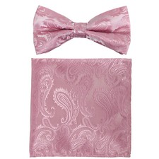 Light Pink Paisley Pre-tied Bow tie and Pocket Square Hanky Formal Party Wedding