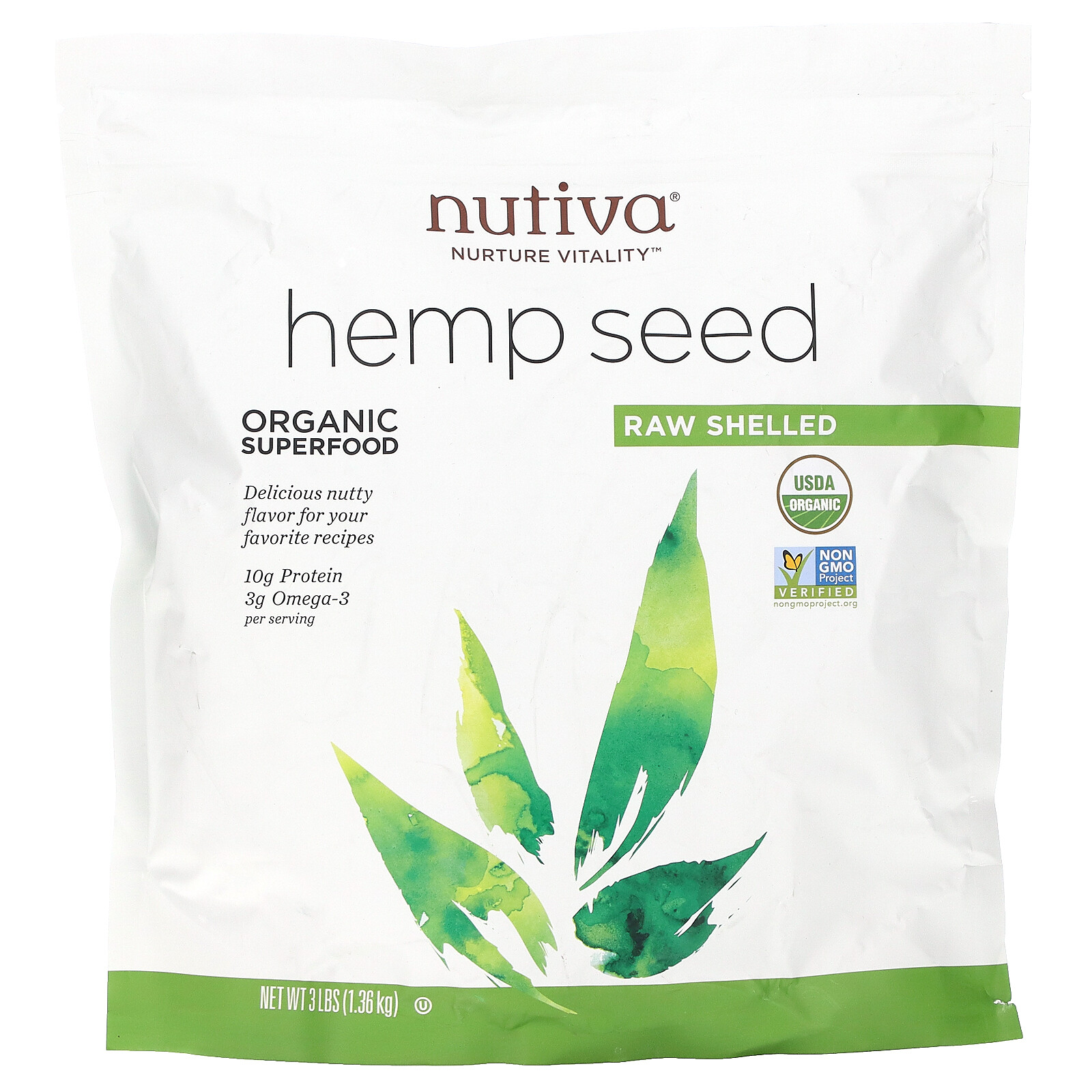 Nutiva Organic Hemp Seed Raw Shelled 3 фунта 1 36 кг B Corp кошерный без ГМО 9590₽