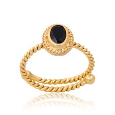 Natural Oval Cut Black Onyx Yellow Gold Plated Ring For Birthday Gift Daughter's