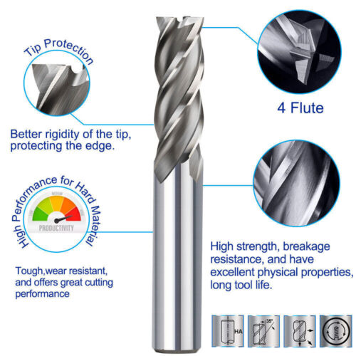HSS 4 Flute End Mill CNC Router Bit Straight Shank Milling Bit 1/16'' 1/8" 3/8" - Picture 11 of 12