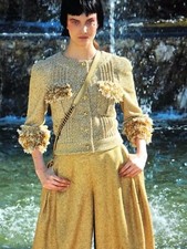 Chanel 13C NEW TWEED FRINGED LESAGE Beige Gold Jacket GOLD buttons FR40-38 $7.5K