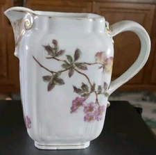 ANTIQUE CHARLES FIELD HAVILAND CFH GDM LIMOGES, FRANCE,  PURPLE FLOWERS CREAMER