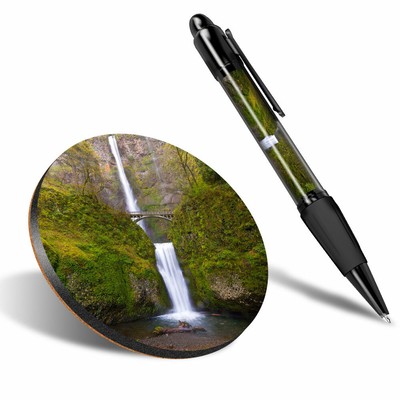 1 x Runde Untersetzer & 1 Stift - Multnomah Falls Oregon #3500