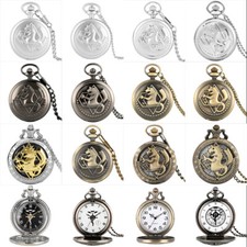 Retro Fullmetal Alchemist Theme Quartz Pocket Watch Necklace Pendant Chain Gifts