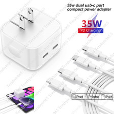 35W Dual PD Fast Charger For iPhone 14 13 12 11 8 iPad USB-C Power Adapter Cable