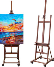 Adjustable Beechwood Studio Easel with Wheels  Storage for Canvas Up to 51