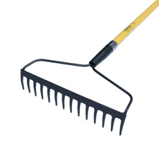 METAL YARD RAKE Fiberglass Long Handle 14-Tine Bow