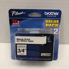 Brother P-touch TZe-2412PK Label Tape 3/4" Black Print on White Tape 2-Pack 241