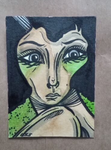 ESS22 ACEO Paper Bag Sale emotive girl art ink & acrylic painting on paper ESS22 - Picture 1 of 1