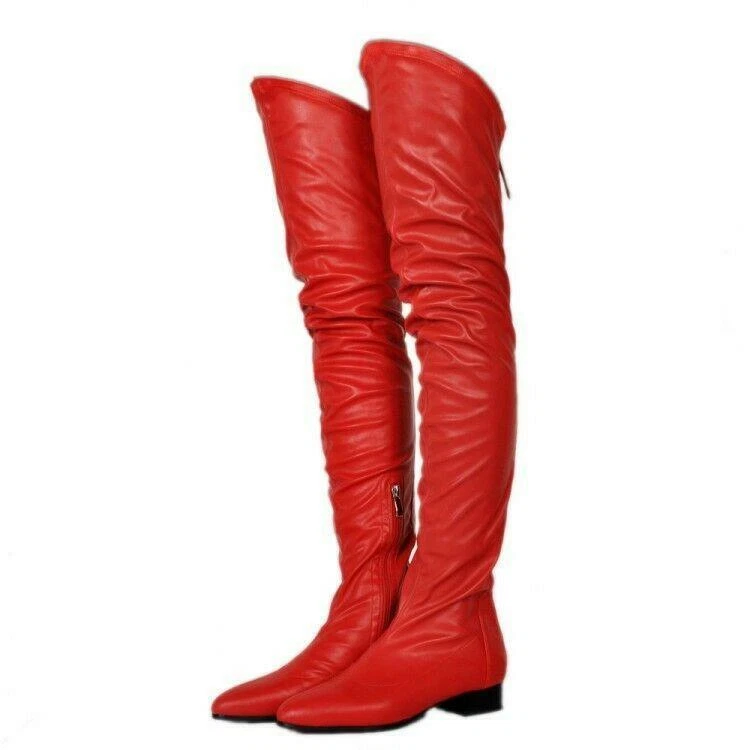 Thigh high top ruched boots