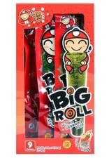 TAO KAE NOI Big Roll Spicy Grilled Crispy Seaweed, Savory Snack, 9 Pack, 32.4g
