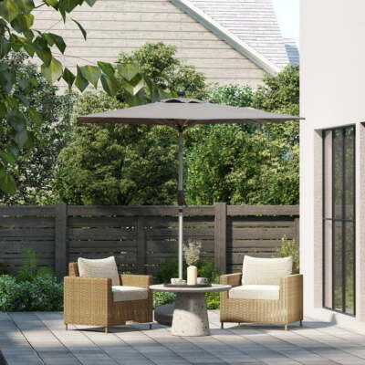5.91'x3.94' Patio Umbrella w/Push Button Tilt &Crank for Deck Porch(Gray)