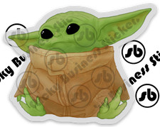 Glossy Baby Yoda Sitting 3 inch Vinyl Sticker Decal Star Wars Mandalorian
