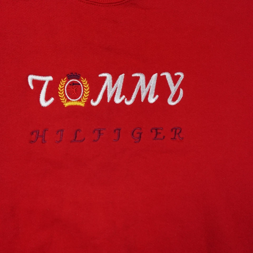 Suéter Tommy Hilfiger Para Hombre Grande EE. UU. Spellout Años 90 Rojo Cuello Redondo Bordado Foto 4 de 4